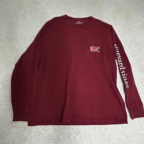 Vineyard‎ Vines Mens Long Sleeve T Shirt Football Whale Graphic Burgundy Size L - Picture 2 of 7
